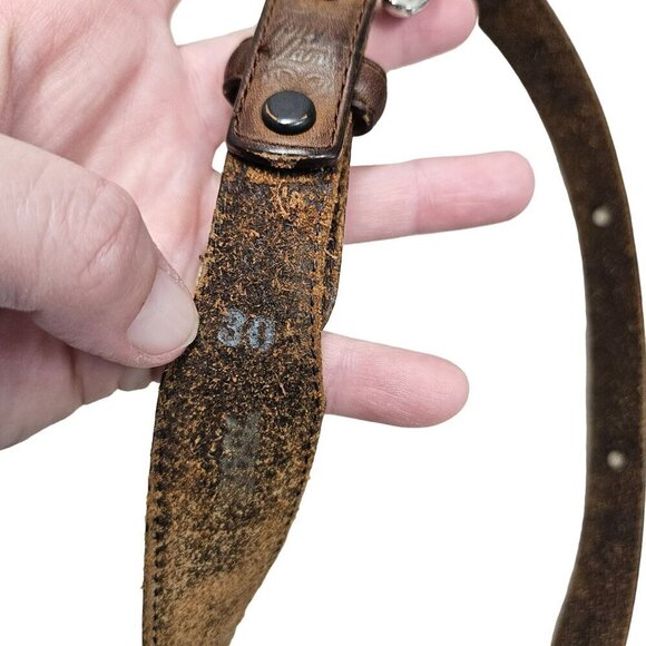 Tony Lama Rustic Leather Belt‎ Embossed Heart Concho Accents Silver Buckle sz 30 - Picture 6 of 14